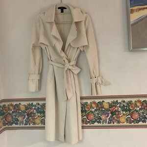 Forever 21 Faux Suede Double Breasted Trench Coat, Size S, Cream